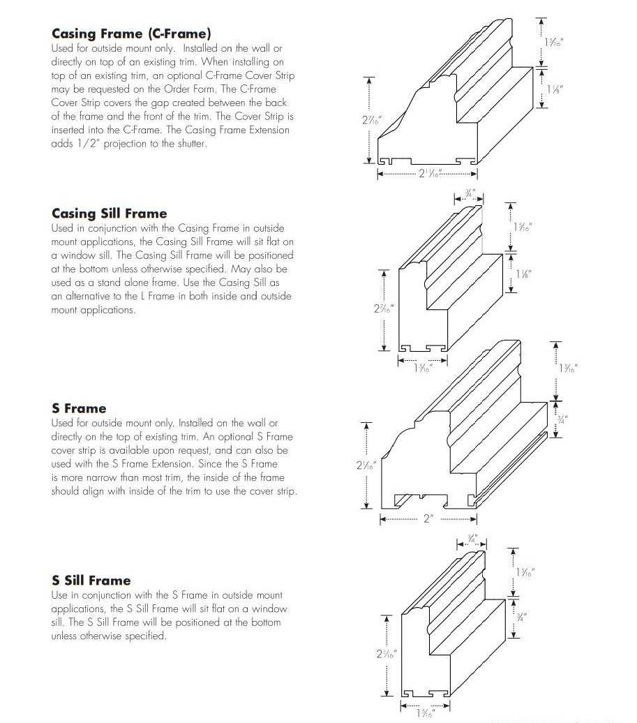 Mounting Frame Styles | Shutter Frames | Riverwood Shutters